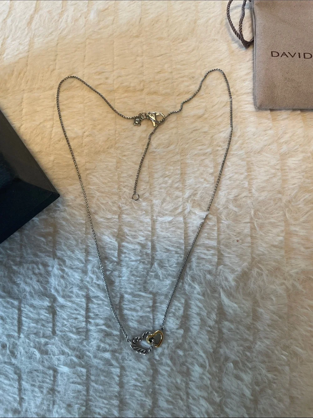 David Yurman Two Interlocking Heart Necklace in Silver and Gold - Picture 1 of 9